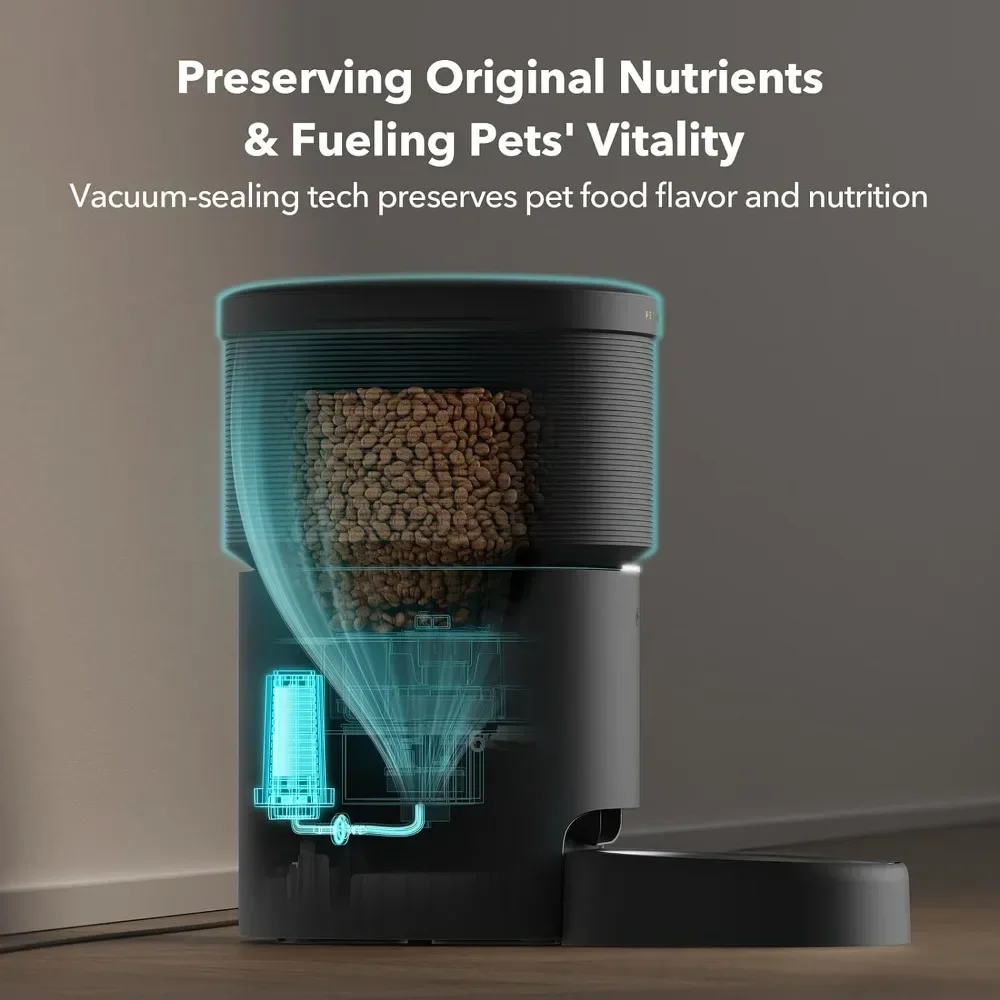 Low Food & Blockage Sensor, Automatic Cat Feeders, 5G WiFi Pet Feeder with Vacuum Food Storage for Pet Dry Food