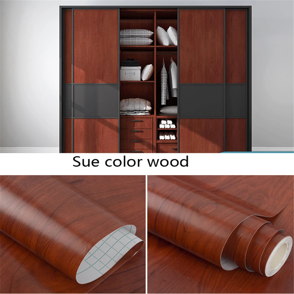 

60/80cm Wide Wood Sticker for Black Red Wallpaper PVC Wallstickers DIY Walls Waterproof Door Kitchen Wardrobe Cabinet Decor Film