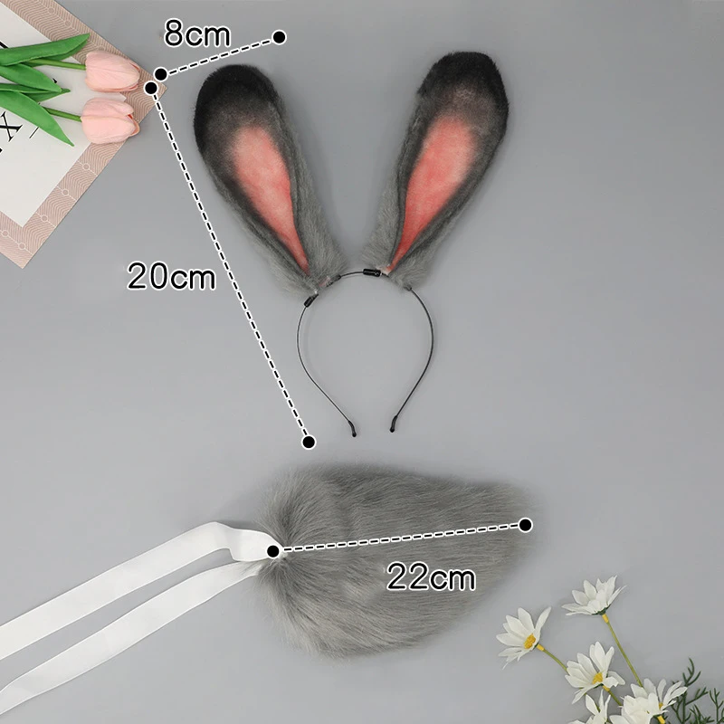 Cute Rabbit Tail Bunny Plush Ears Headband Lolita Women Hair Hoop Headband Furry Faux Fur Lolita Hair Accessories Cosplay Props