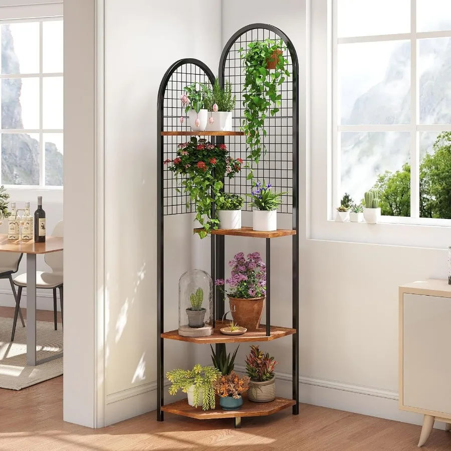 حامل نبات زاوية كبير مقاس 63 بوصة مع 4 مصابيح مدمجة وألواح شبكية سلكية للنباتات الداخلية 3 ألوان بإضاءة كاملة الطيف