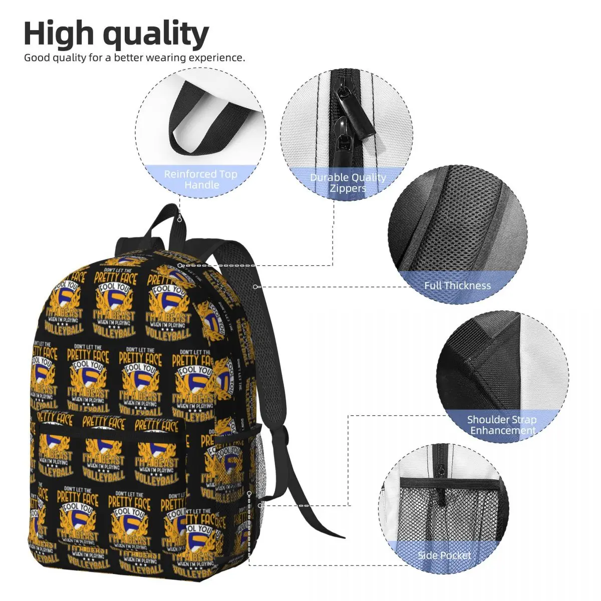 I'm A Beast When I'm Playing Volleyball Backpack Boys Girls BookBag Children School Bag Laptop Shoulder Bags for Men Women