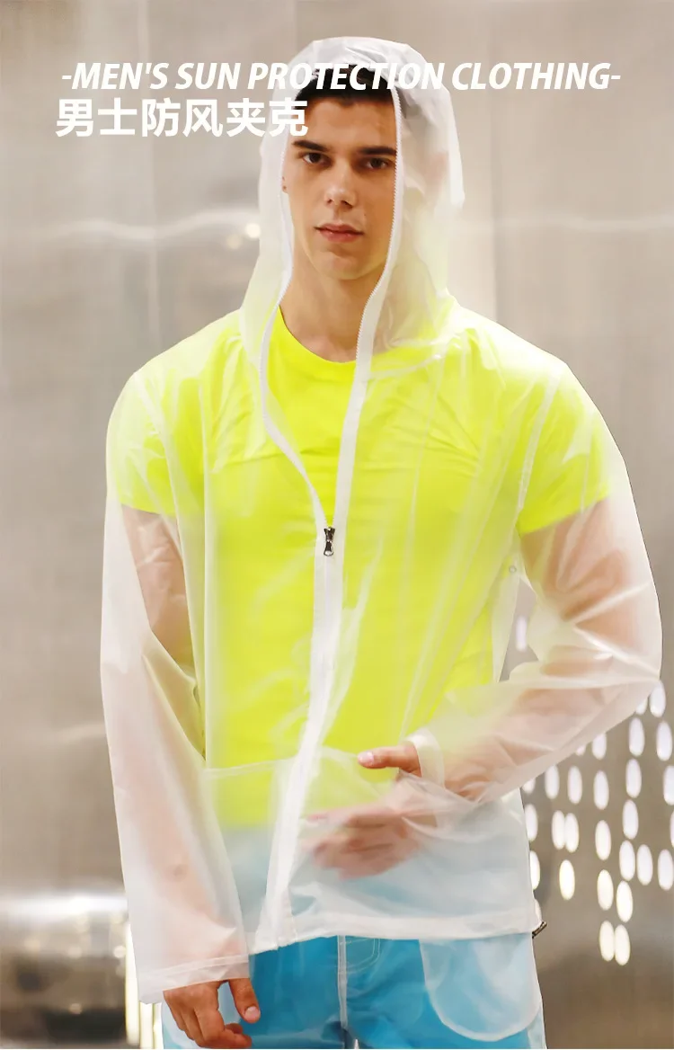 Cross-border new solid color, men's trendy windproof jacket waterproof transparent beach jacket raincoat S2904