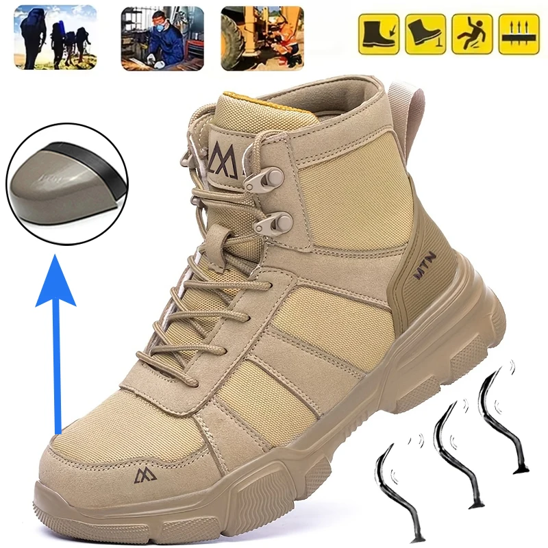 Stahlkappen-Arbeitsschuhe Unzerstörbare Sicherheitsschuhe für Männer Stoßfeste, durchtrittsichere Bergbaustiefel Modische Herren-High-Top-Stiefel Sneakers – Detail 7