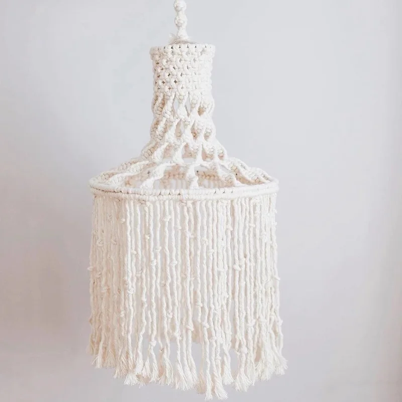 Handwoven Macrame Pendant Lampshade Round Sphere  Ivory Cotton Tapestry Light Shade Lamp Decor
