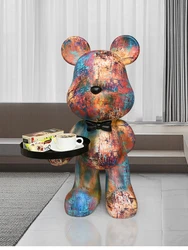 Home Decor Oil Painting marble Bear Resin Sculpture Large Floor Ornaments Housewarming Soft Indoor tray decoration Decoration