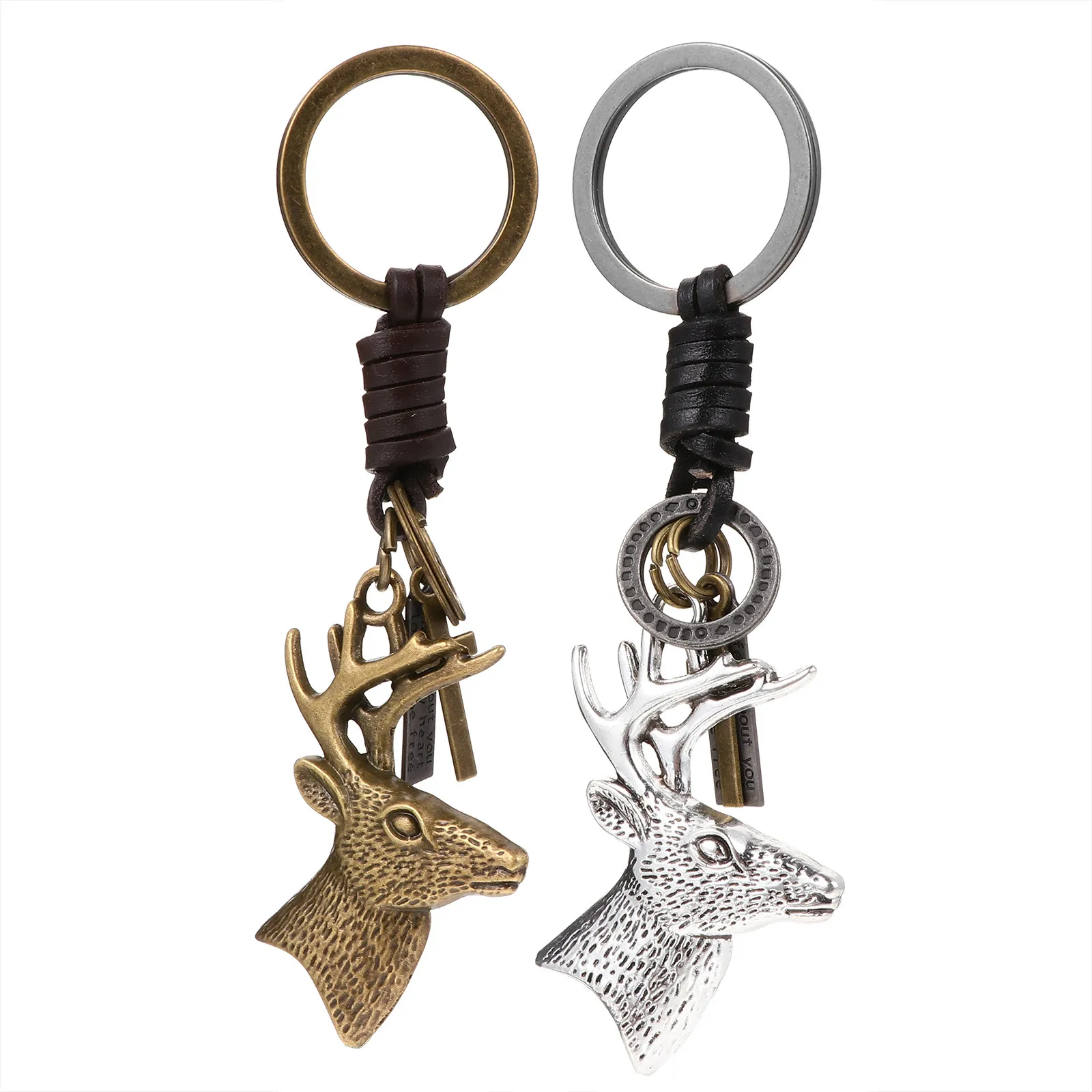 2Pcs Elegant Elk Pendant Keychain Fine Crafted Shiny Metal Key Ring for Keys Organization Bag Decoration Trendy Xmas Tree