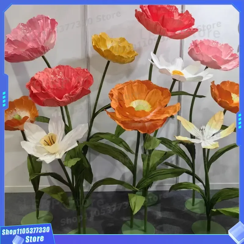 Handmade Paper Poppy Flower Set for Wedding Stage Decoration Artificial Simulation Blossoms Road Lead Props Export Quality