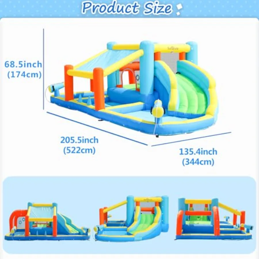 Backyard inflatable water slide bounce house for kids PVC material blue and yellow dual wet/dry use with quick-dry mesh view 4