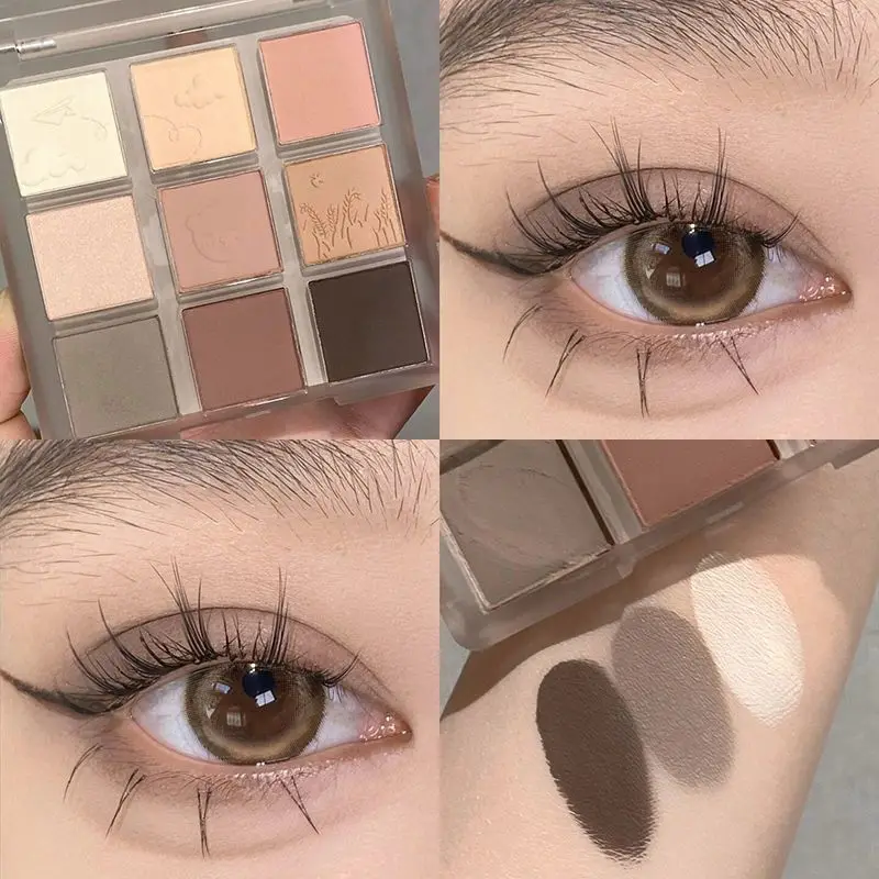 Oat Cloud 9 Pan Eyeshadow Blush Contour Palette Low Saturation Matte Shimmer Neutral Nude for Beginner Essential
