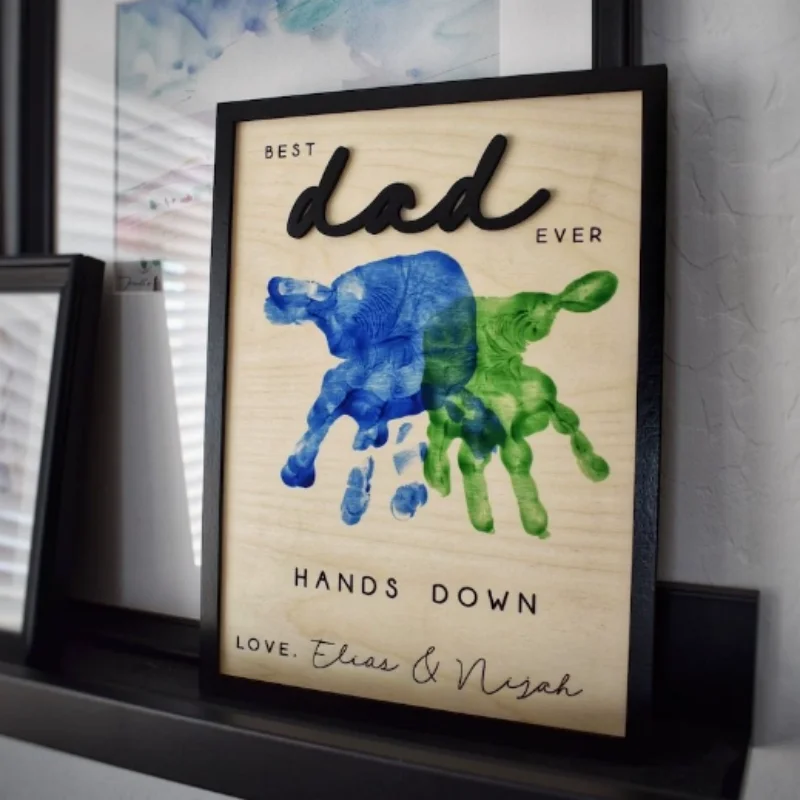 DIY Wooden Handprint Frame, Double Palm Print Keepsake Photo Frame for Parent-Child & Couples, Sentimental Gift for Mother's Day