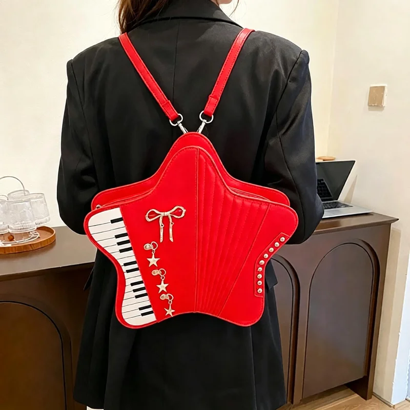 Fashion Piano Note Star Shape Shoulder Bag Casual Commuter Backpack Daypack Lightweight Travel Daily Pack Crossbody Handbag