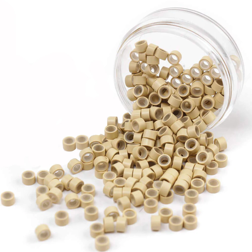 

100/200/Pcs Hair Extentions Micro Rings Links Beads 5mm Silicone Lined Beads for Human Hair Extensions Tool-Multi-colored