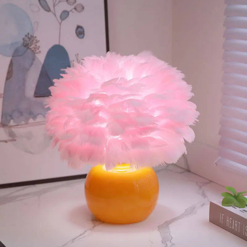 Nordic atmosphere feather table lamp ins creative gift lamp living room bedroom study LED warm night light bedside lamp