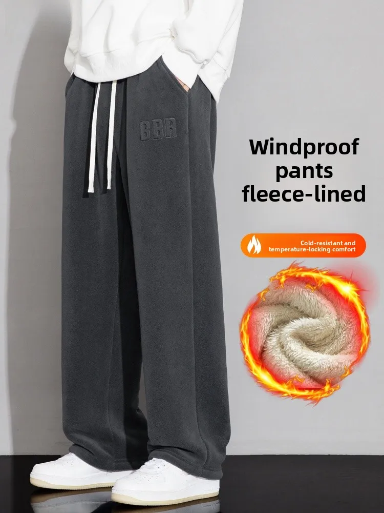 

Мужские двусторонние ветрозащитные брюки свободного кроя с прямыми штанинами, утепленные, осенне-зимние, модные, теплые, повседневные спортивные штаны