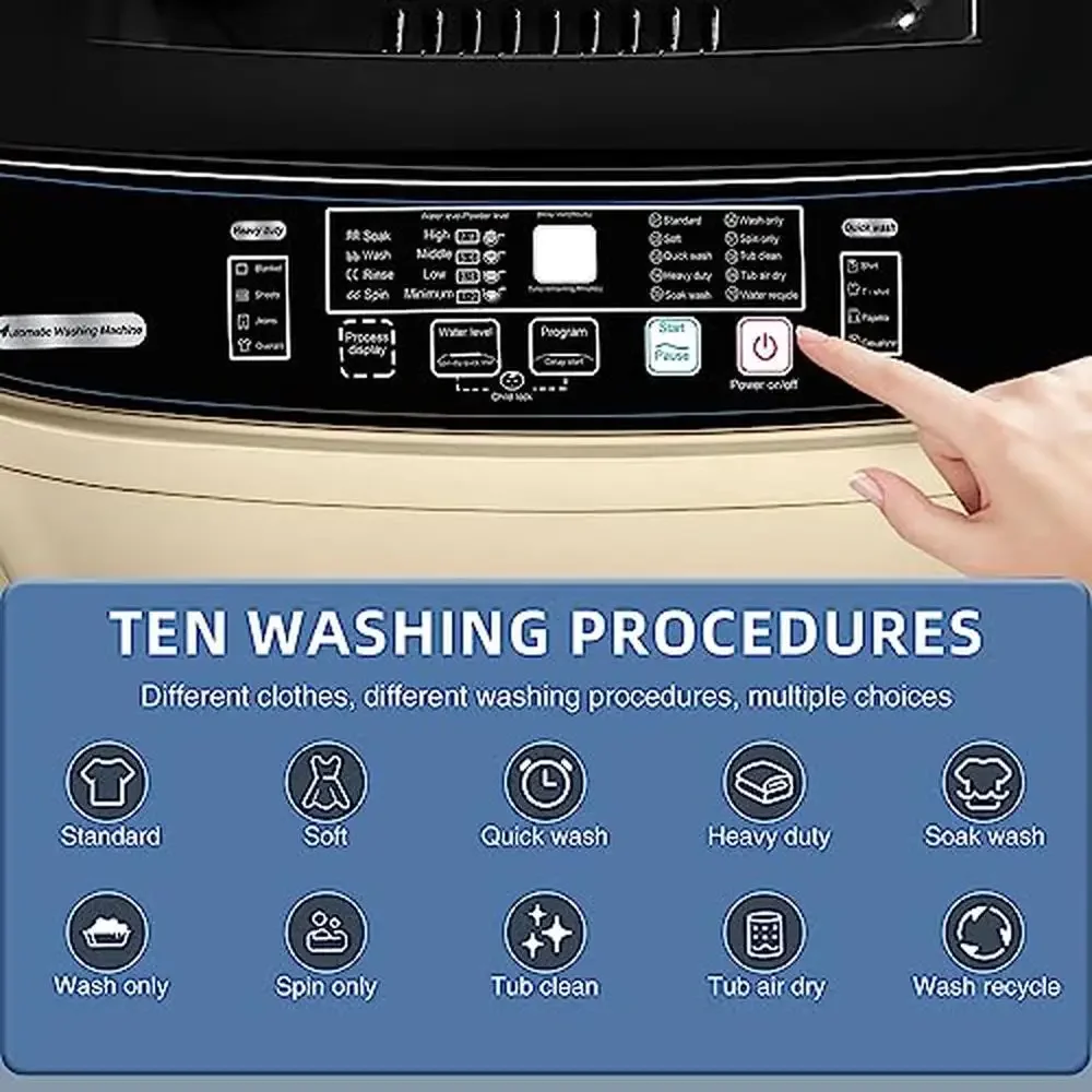 Automatic Portable Washing Machine 13.3lbs LED Display 10 Programs Compact Washer High-efficiency Apartment RV Dorm Stainless