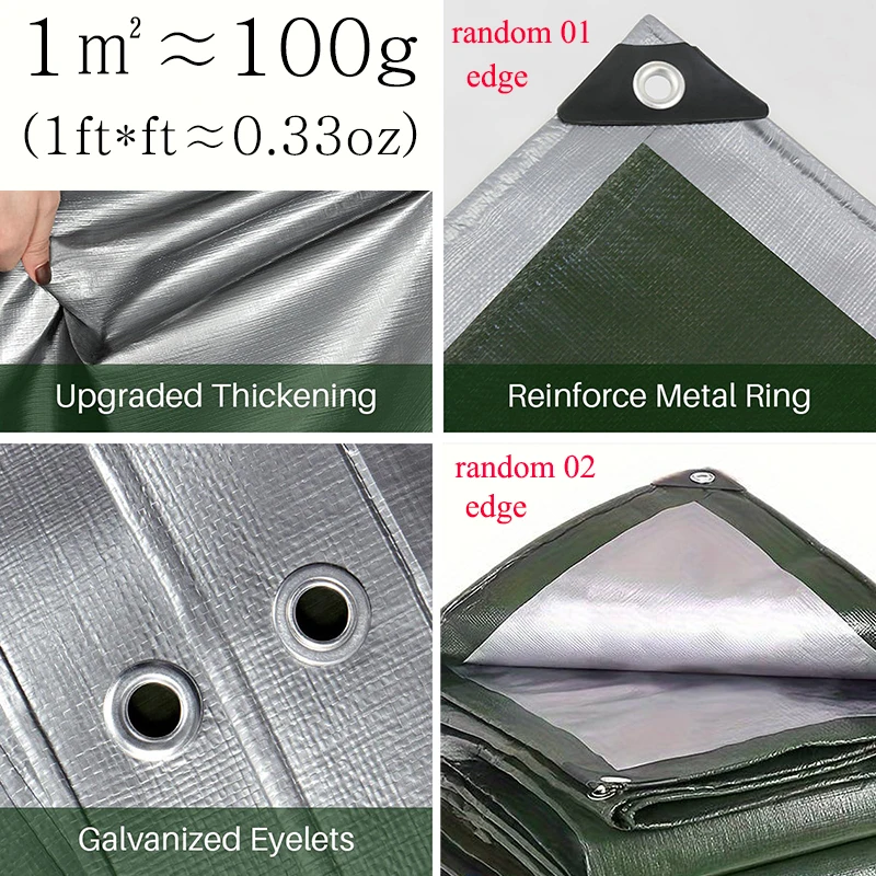 Large Tarpaulin 3*3 4 5 6 4m×4 8 10 20 Waterproof Tent Tarp Garden Rain Cover Uv Block Sun Shade Camping Car Awning Green Silver