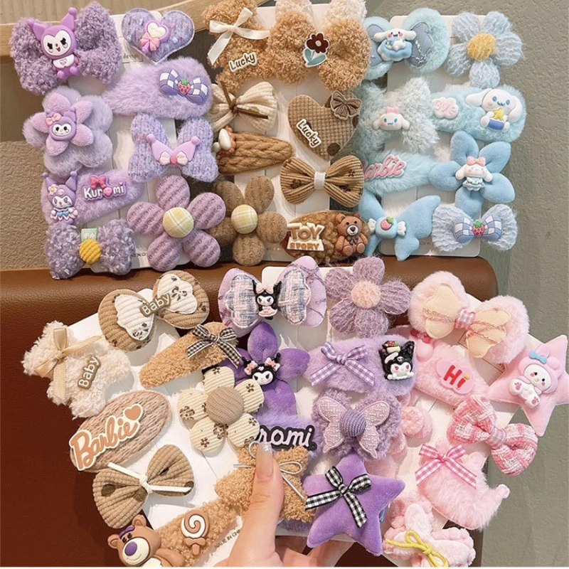 

8-piece Set Kuromi Hair Clips for Women Cute Sanrio Cinnamoroll My Melody Plush Girls Hair Accessories Broken Hair Clip Gifts