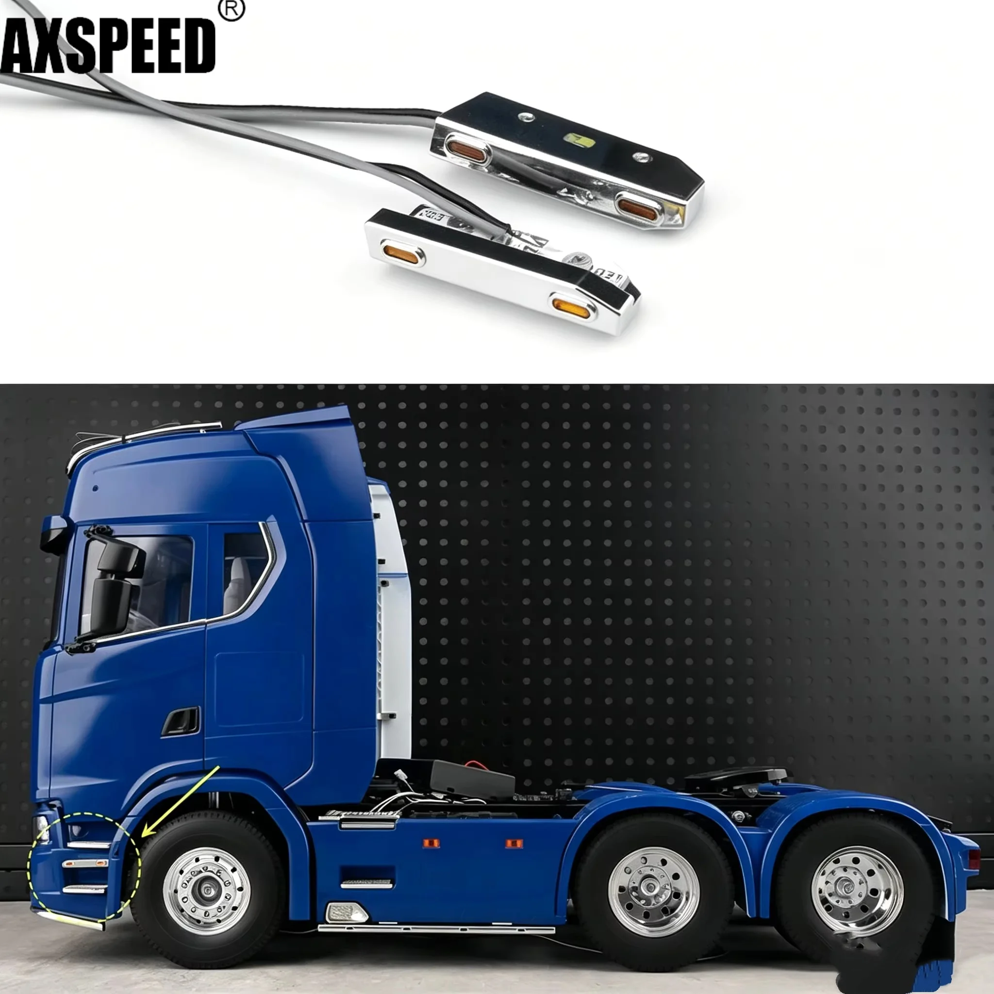 AXSPEED LED Side Foot Pedal Step Lamp Cab Decor LightingFor 1/14 Tamiya RC Tractor Trailer Truck FH16 Truck Upgrade Accessories
