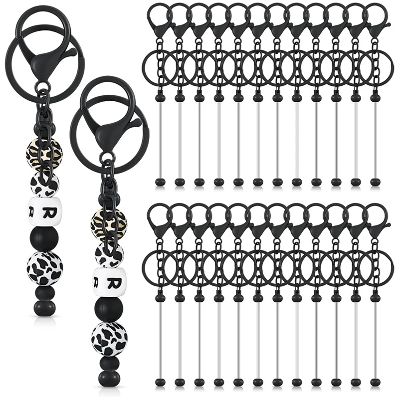 24 Piece Beadable Keychain Bars Bulk Beaded Keychain Zinc Alloy For Beads DIY Blank Keychain For Bead Keychain Crafts Black