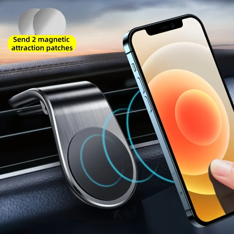 L-Shaped Magnetic Car Phone Mount, Air Vent Holder for GPS Navigation, Compatible with Most Smartphones