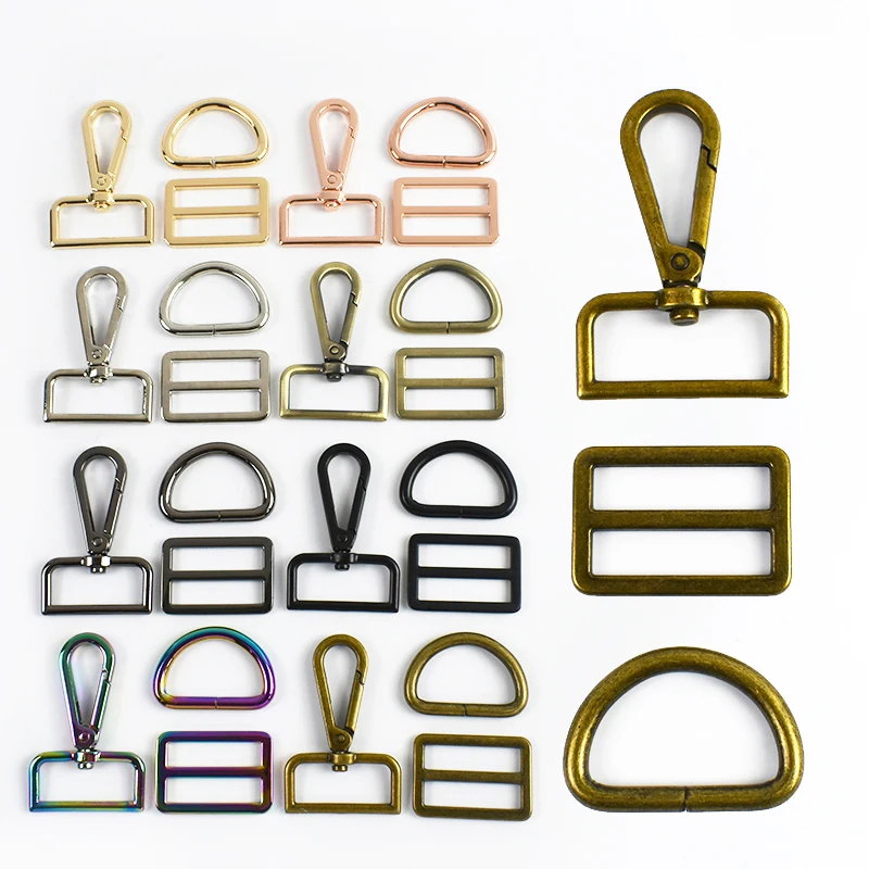 

2/3Sets 16-38mm Metal Swivel Lobster Buckles Bag Strap D Ring Connector Clasp Handbag Belt Tri-glide Slider DIY Bags Accessories