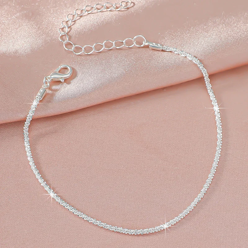 Sparkling Silver Color Twisted Chain Anklet with Storage Pouch