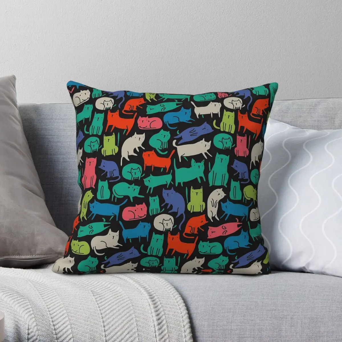 Cool Cats Cute Colorful Pet Pillowcase Polyester Linen Velvet Creative Zip Decorative Pillow Case Car Cushion Cover