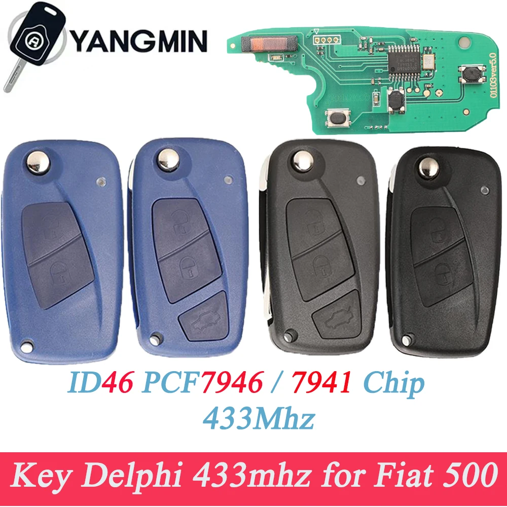 

2 3 Buttons Flip Remote Key Delphi 433mhz for FIAt 500 Punto Ducato Stilo Panda Bravo Key ID46 PCF7946 7941 Chip key shell