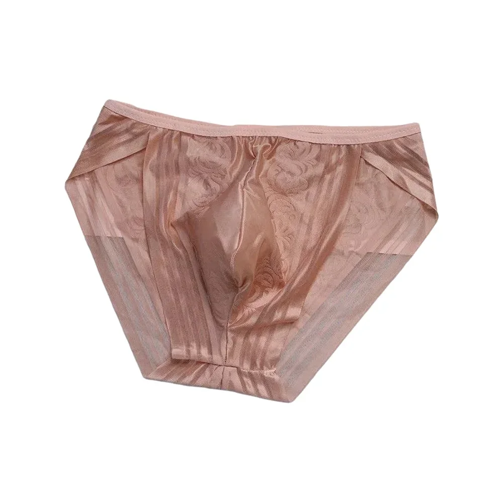 Men's Briefs Jacquard Weave Seamless Underpants U Convex Pouch Panties Large Size Transparent Underwear Thin High Fork Bikini