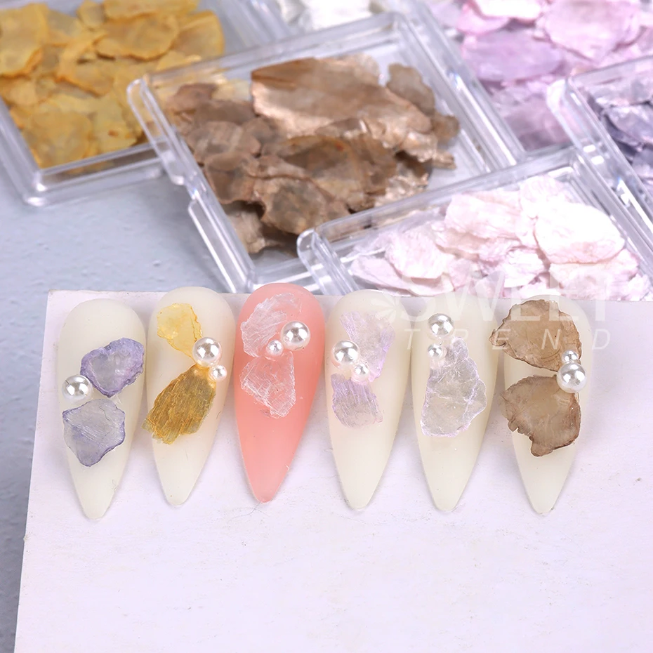 1 ボックスオーロラシェルフレークアワビ爪チャーム白不規則なスライスシェルネイルアート用品フレークマニキュアスパークル装飾