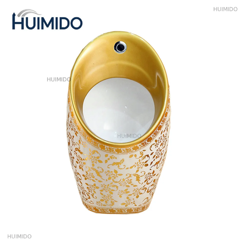 Hotel bathroom men's urinal wall-mounted golden urinal setup with sensors