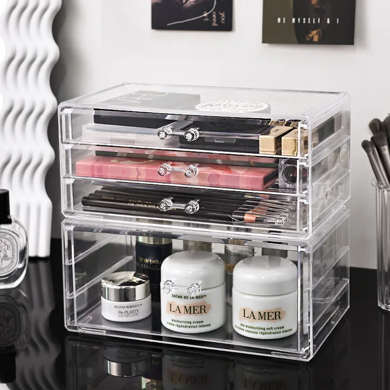 

Modern Acrylic Transparent Cosmetic Storage Box Dustproof Drawer Type Skin Care Rack for Dressing Table or Office Organizer