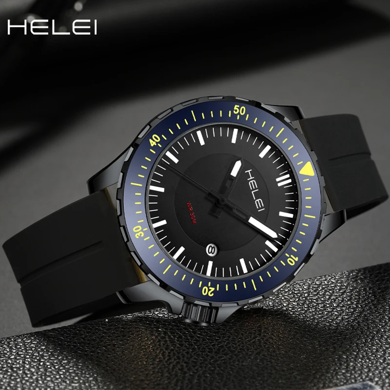 HELEI-reloj de cuarzo para hombre, cronógrafo de pulsera resistente al agua con movimiento de la serie jazz, personalidad simple, nuevo, 2024