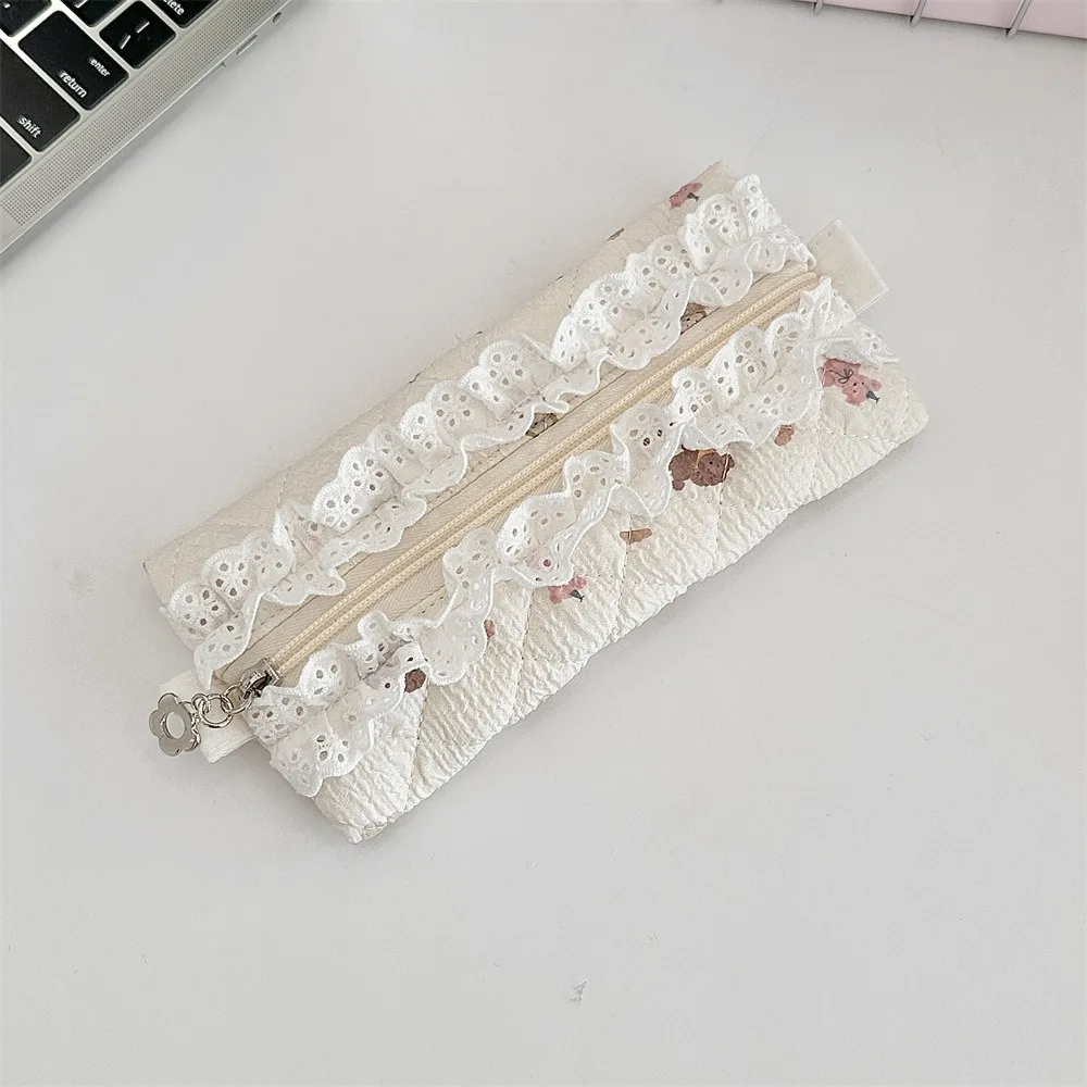 

Fresh Lace Pencil Pouch Large Capacity Cosmetic Bag Flower Pattern Pen Case Cartoon Makeup Bag Stationery Storage Bag