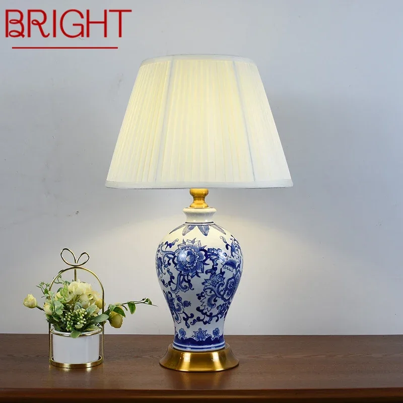 

BRIGHT Contemporary Blue CeramicTable Lamp Creativity Living Room Bedroom Study Hotel engineering Desk Light