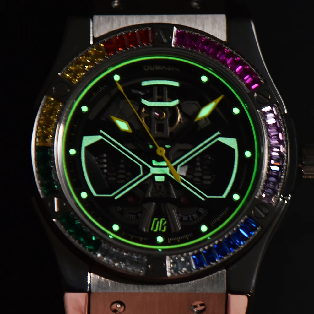 OUMASHI 44.5mm Light Luxury Style Mechanical Watch 316L Stainless Steel Luminous 8215 Automatic Mechanical Waterproof Watch