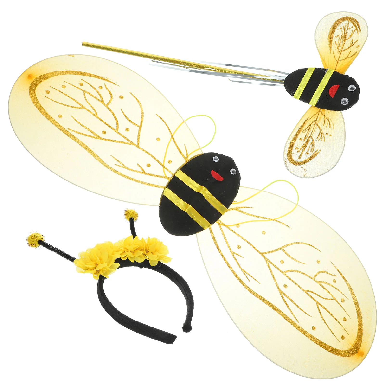 

Bee Wings Set Costume Cosplay Prop Antenna Headband for Kids Dress-up Wand Fabric