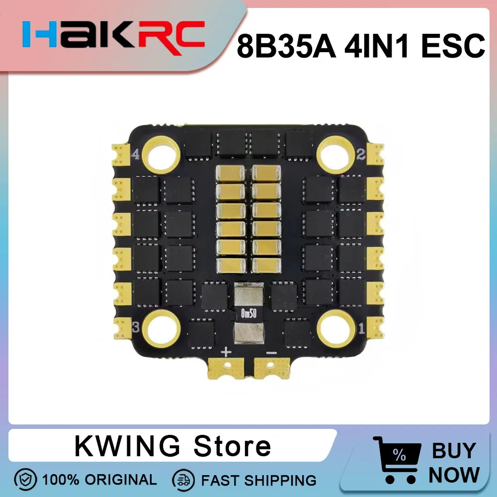 

HAKRC 8B35A 4-в-1 ESC 2S-6S Lipo с низким уровнем шума, PWM-управлением, демпфированием и легким рекуперативным торможением для FPV-дронов и аксессуаров для БПЛА