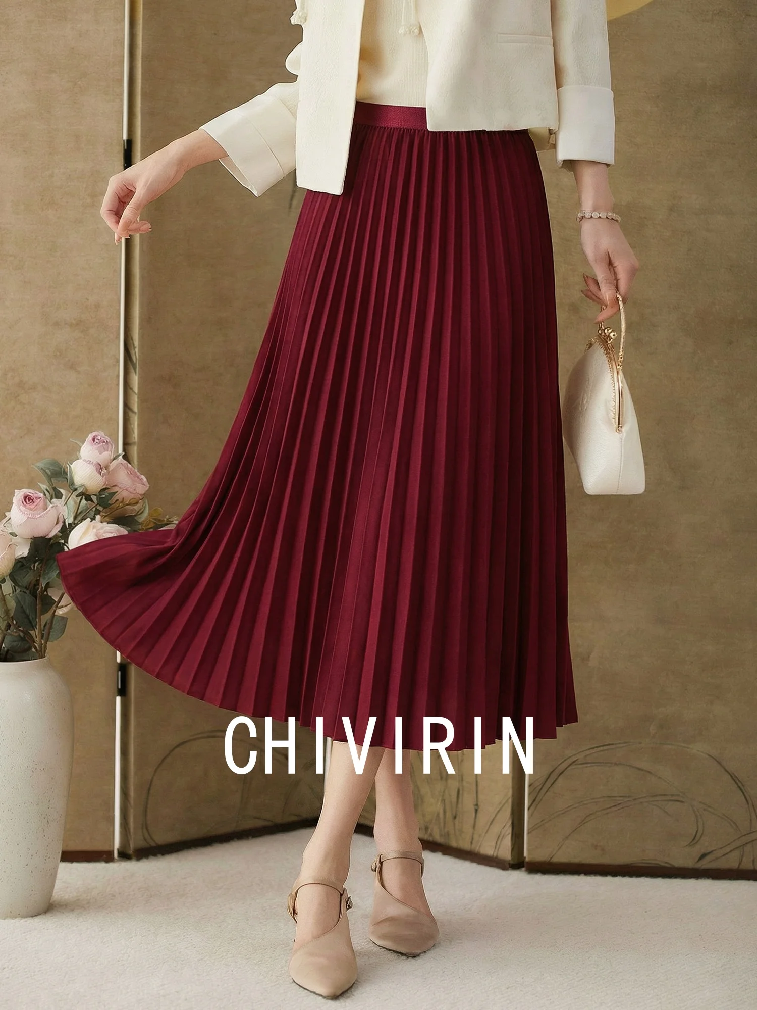 

Юбка-миди Chivirin асимметричного кроя А-силуэта винного цвета с высокой талией для женщин, весенняя модная коллекция, повседневная, простая, элегантная