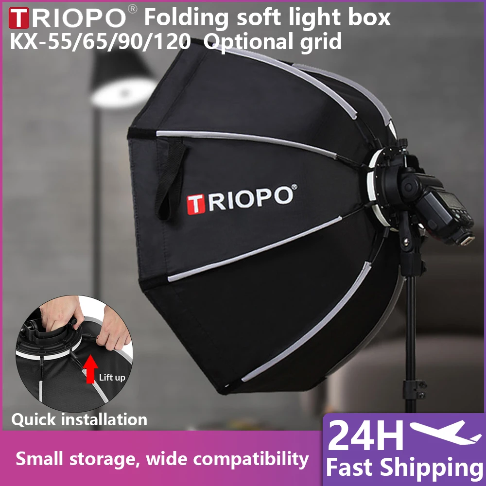 Triopo KX55/65/90/120cm Quick‑Release Octagon Softbox for Godox V1 AD200PRO V860III Speedlite Flash Portable Photo Accessory