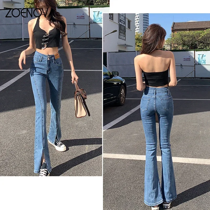 ZOENOVA-pantalones vaqueros acampanados de cintura baja para mujer, Vaqueros ajustados de alta elasticidad para mujer, pantalones vaqueros para