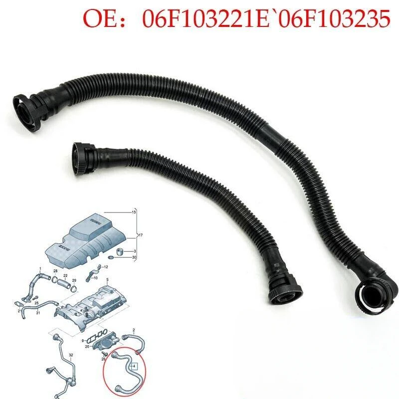 1/2pcs Crankcase Breather Valve Vent Hose Pipe for VW Audi 2.0 TFSI - PCV Crankcase Breather Valve Vent Hose Pipe 06F103221E