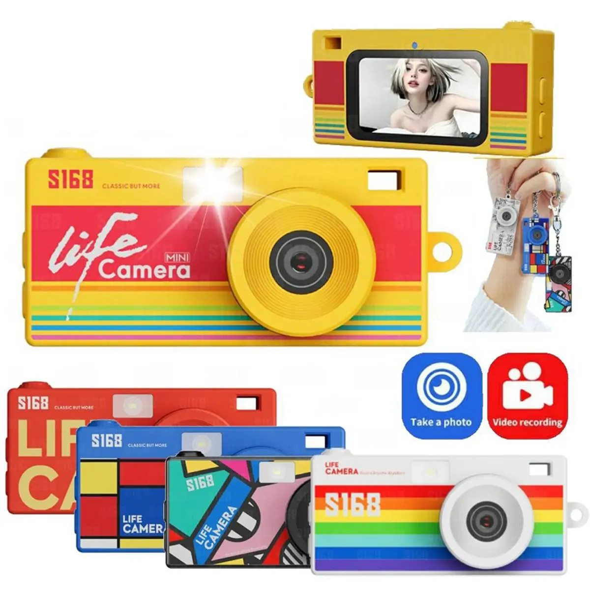 N05R Keychain Thumb Camera 1.47inch Mini Action Camera Retro 2K Digital Camera CCD Camera with Flash Light Loop Recording D view 3