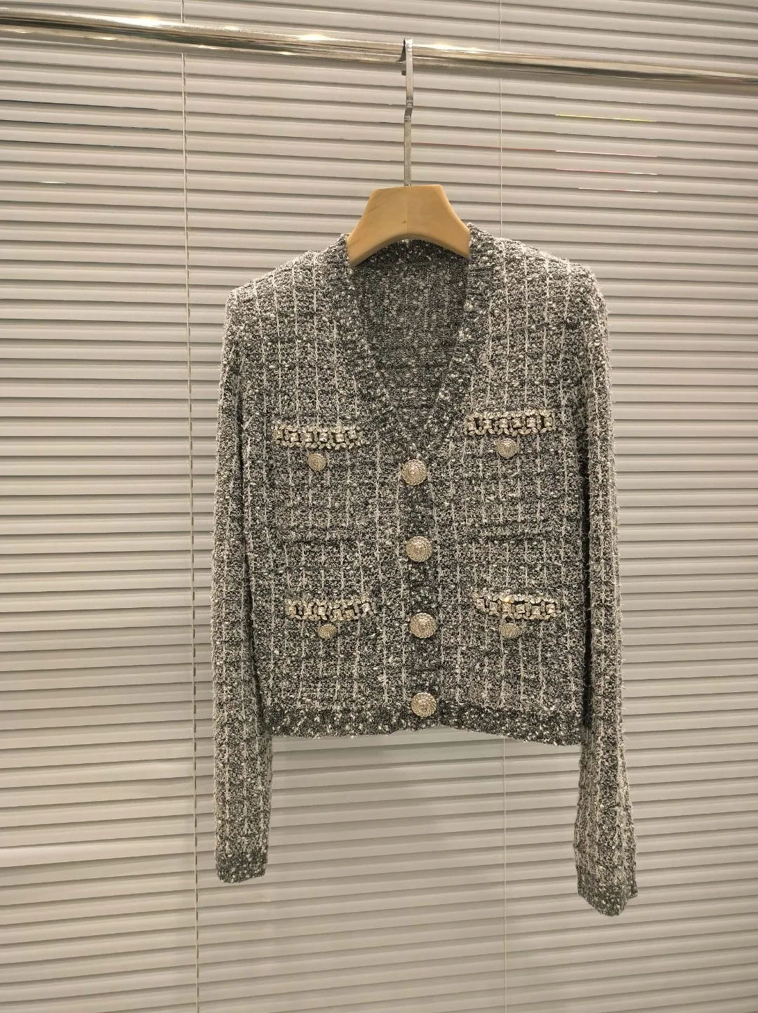 2025 Autumn New Arrival French  Top Coat with Diamond-embellished Buttons Elegant V-neck Stylish and Versatile Outerwear