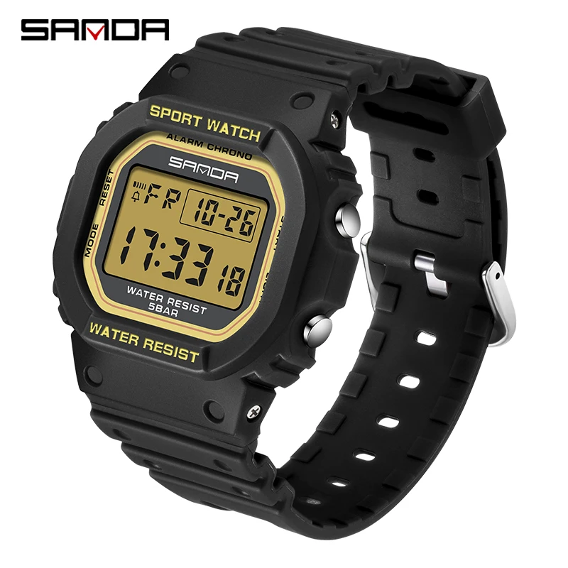 Fashino Sanda-reloj Digital para hombre, accesorio Masculino de pulsera resistente al agua con pantalla Led de 30m, complemento deportivo de marca de lujo con diseño militar, 2022