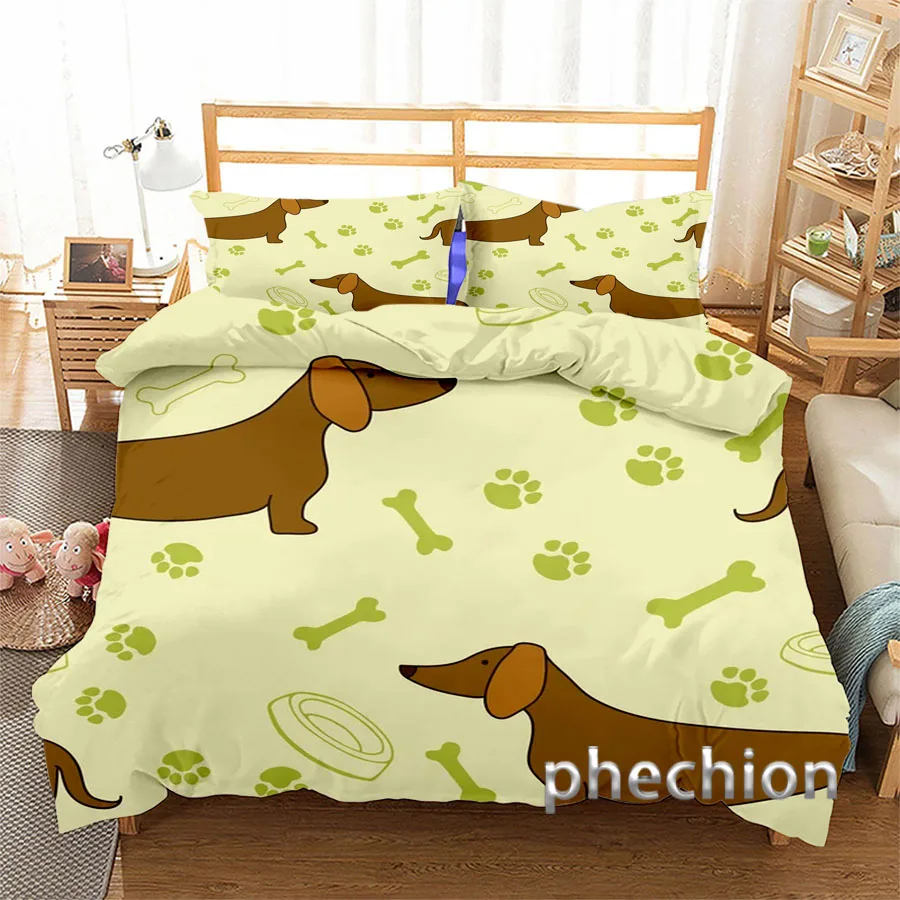 Phechion Dachshund Collage 3D Print Bedding Set Duvet Covers Pillowcases One Piece Comforter Bedding Sets Bedclothes Bed K340