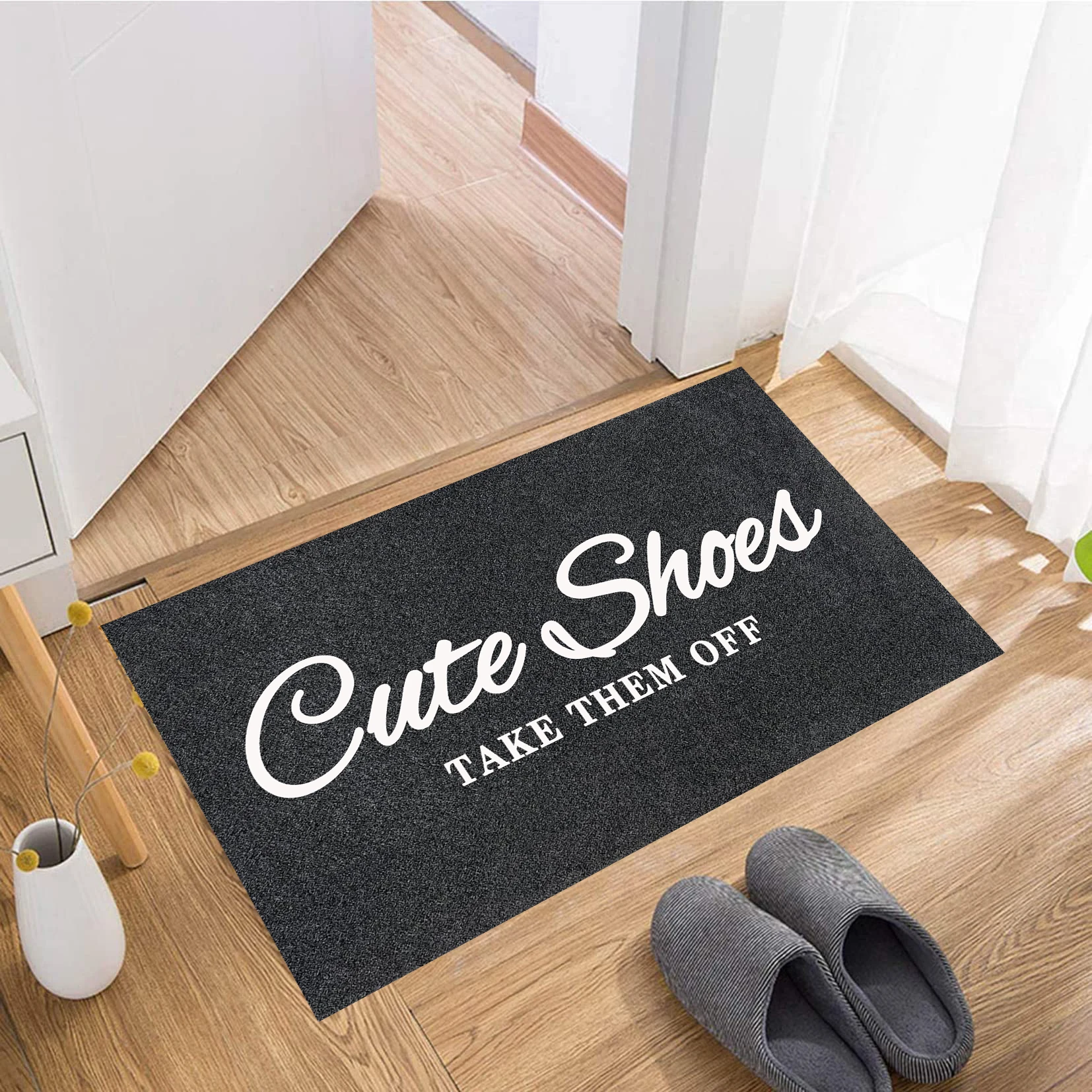 Cute Shoes Take Them Off Doormat Rubber Backing Anti Slip Welcome Mat for Front Entrance Door Outdoor Entryway Rug Home Decor