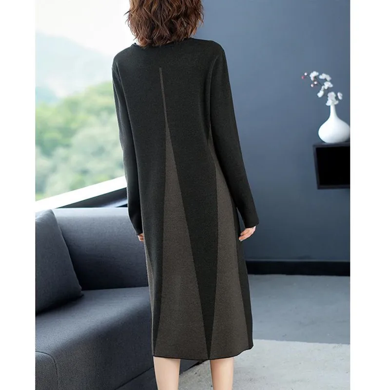 Women Patchwork Long Sweater For Spring & Autumn 2024 New Casual Loose O-neck Long Sleeve Bottom Sweater Oversize High Quality