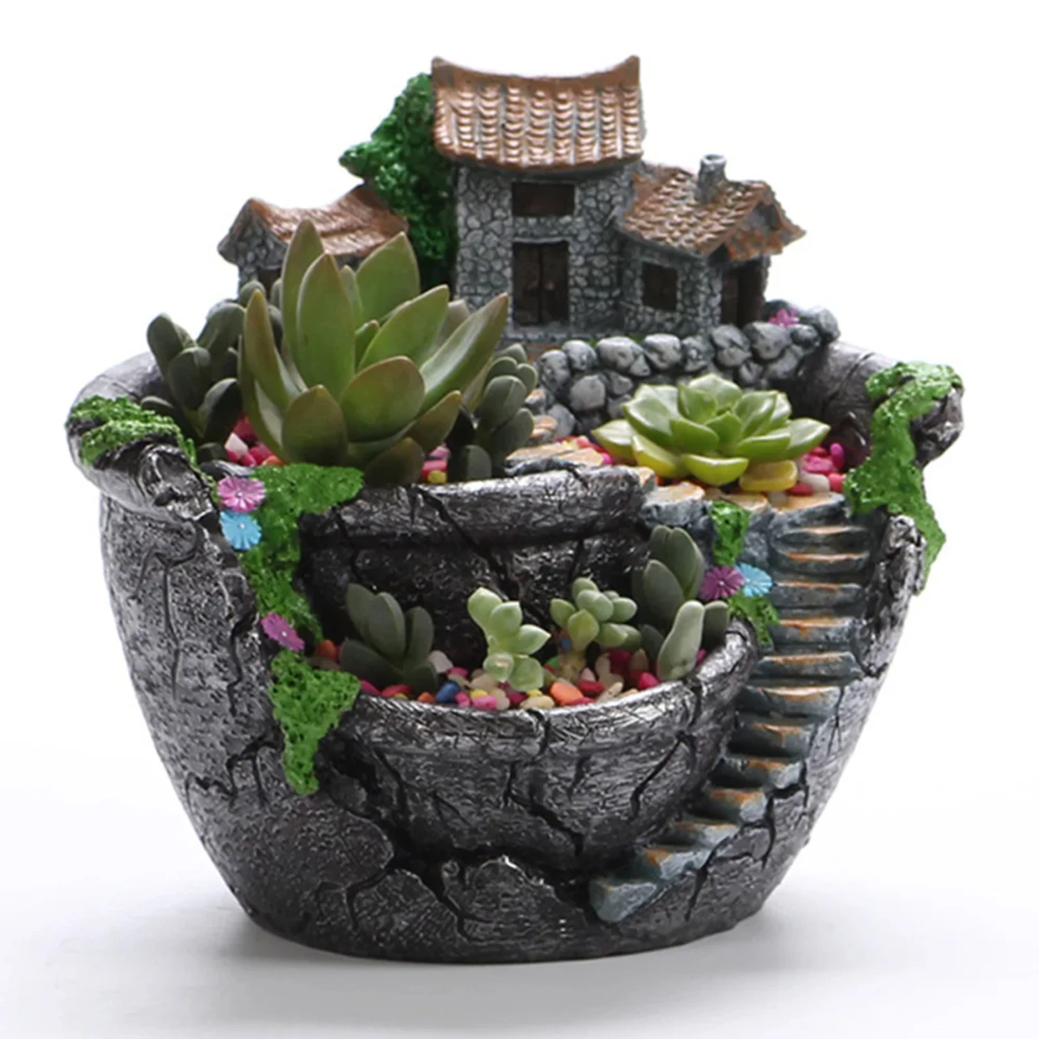 Resin Succulent Plant Pot Exquisite Bonsai Unique Flower Pot Garden Planter Office Holder Desktop Ornement Garden Pots Planters