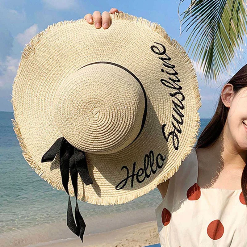 Große Chapeau Frauen Sommer Panama Strand Urlaub Headwear Übergroßen Hawaii Sonne Hüte Breiter Krempe Elegante Stroh Eimer Hut Kirche